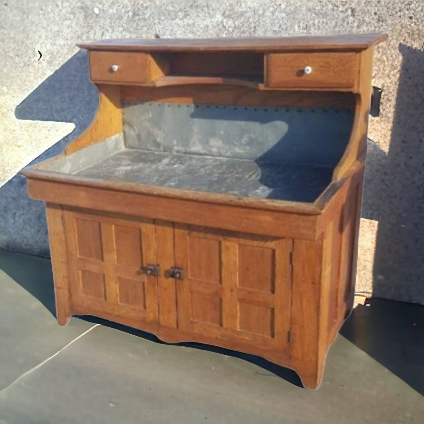 Primitive Dry Sink With Rare Upper Drawers And Shelf