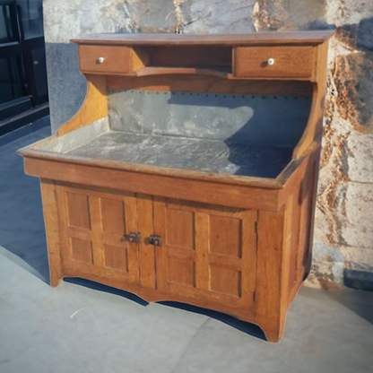 Primitive Dry Sink With Rare Upper Drawers And Shelf