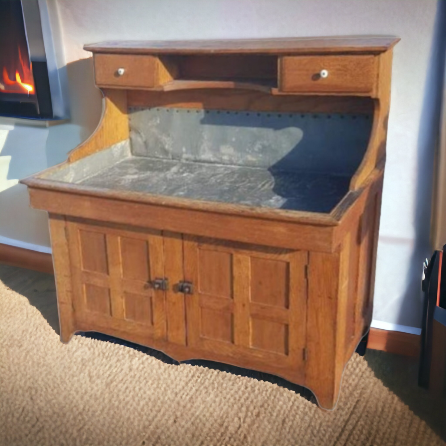 Primitive Dry Sink With Rare Upper Drawers And Shelf