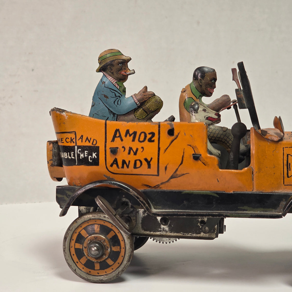 Antique Louis Marx Amos ’n’ Andy Fresh Air Taxi Cab tin lithographed wind-up jalopy toy
