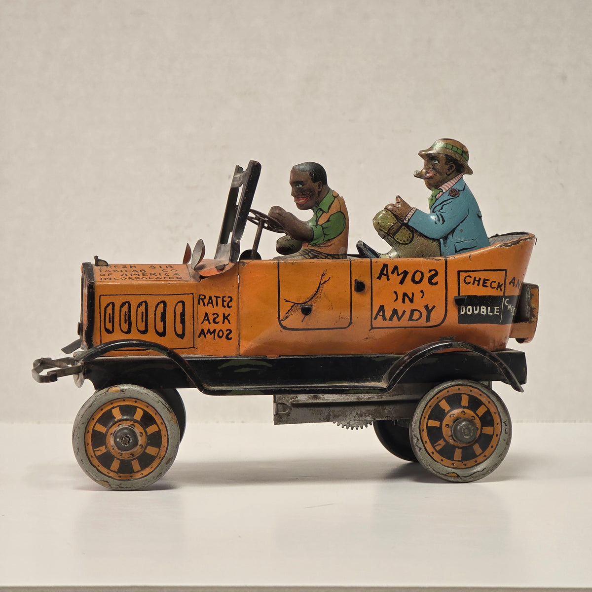 Antique Louis Marx Amos ’n’ Andy Fresh Air Taxi Cab tin lithographed wind-up jalopy toy

