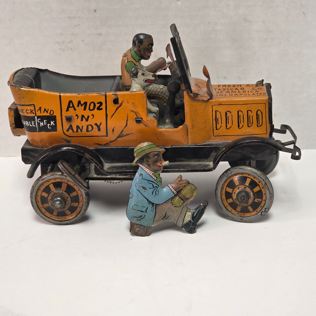 Antique Louis Marx Amos ’n’ Andy Fresh Air Taxi Cab tin lithographed wind-up jalopy toy
