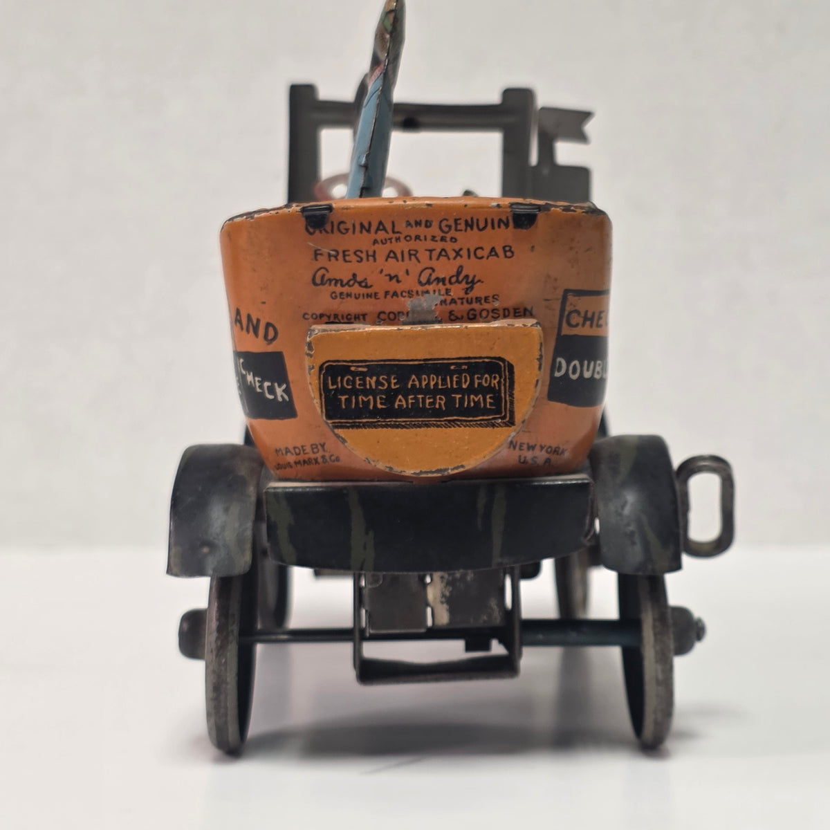 Antique Louis Marx Amos ’n’ Andy Fresh Air Taxi Cab tin lithographed wind-up jalopy toy

