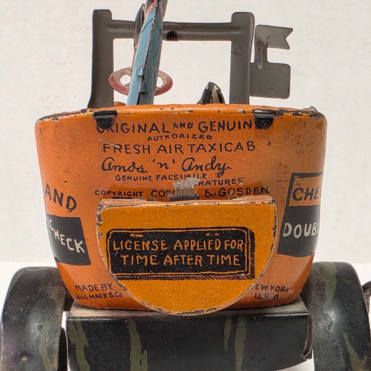 Antique Louis Marx Amos ’n’ Andy Fresh Air Taxi Cab tin lithographed wind-up jalopy toy
