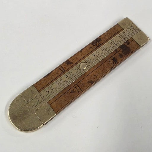 Antique Boxwood Caliper Rule – Primitive Brass Measuring Tool