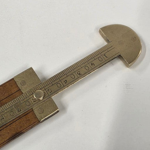 Antique Boxwood Caliper Rule – Primitive Brass Measuring Tool