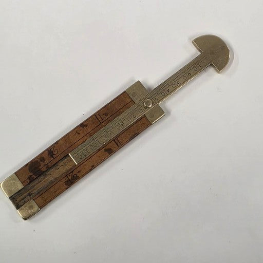Antique Boxwood Caliper Rule – Primitive Brass Measuring Tool