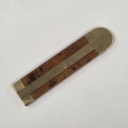 Antique Boxwood Caliper Rule – Primitive Brass Measuring Tool