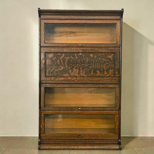 Antique quarter sawn oak barrister bookcase with fold-down writing desk.
