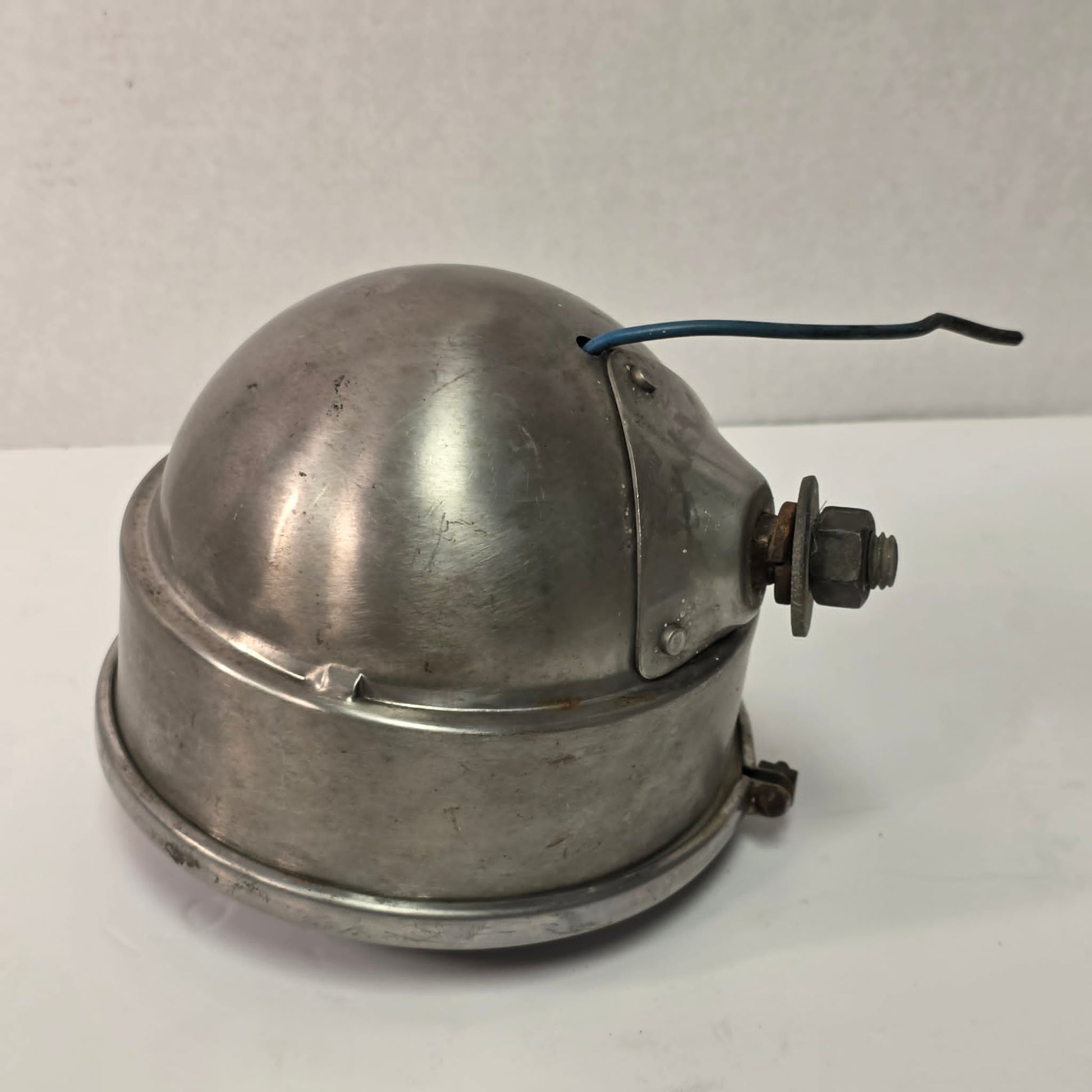 Vintage Perlux 200T stainless steel industrial spotlight with railway character.