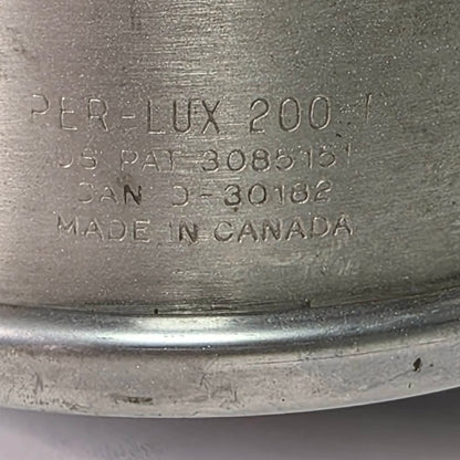 Vintage Perlux 200T stainless steel industrial spotlight with railway character.