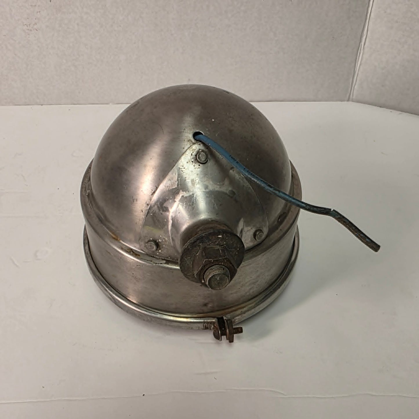 Vintage Perlux 200T stainless steel industrial spotlight with railway character.