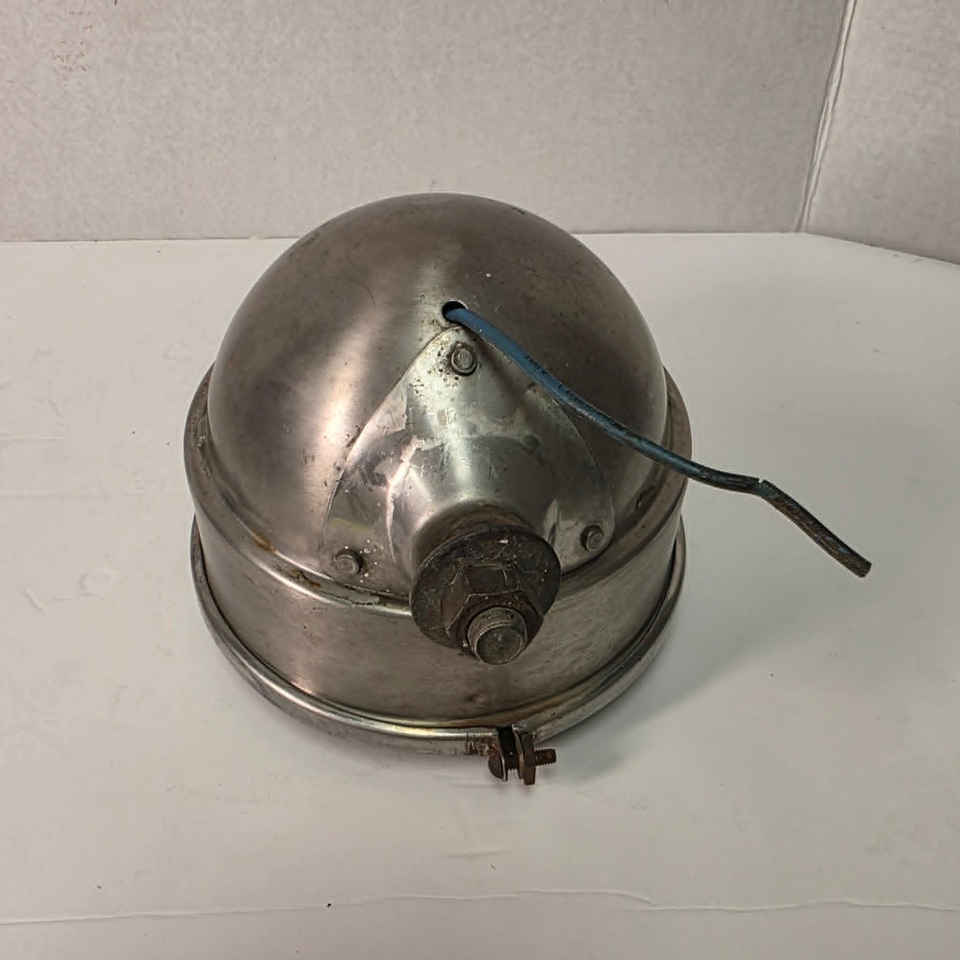 Vintage Perlux 200T stainless steel industrial spotlight with railway character.