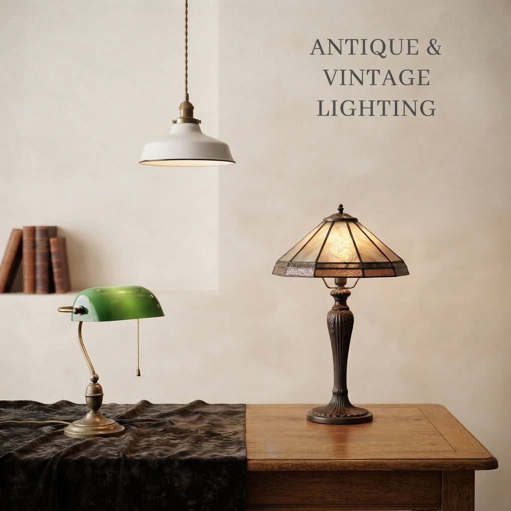Antique & Vintage Lighting collection featuring elegant antique and vintage lamps in a cozy, refined interior
