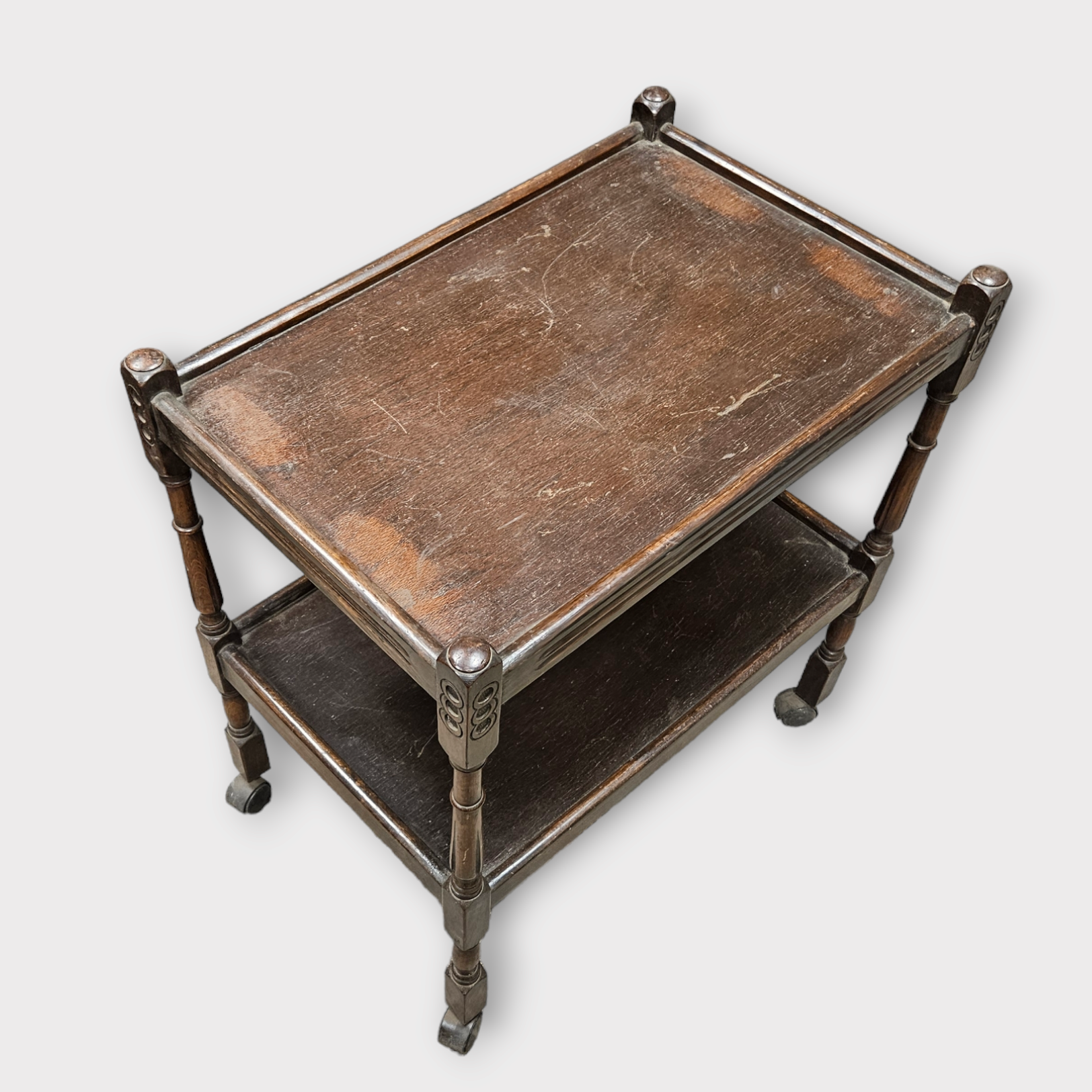 Antique wooden rolling serving table 