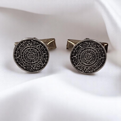 Vintage 925 Sterling Silver Aztec Coin Cuff Links