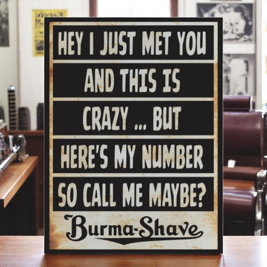 Vintage Burma Shave aluminum sign with retro slogan