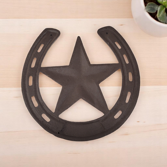10" Cast Iron Barn Star Lucky Horseshoe Decoration