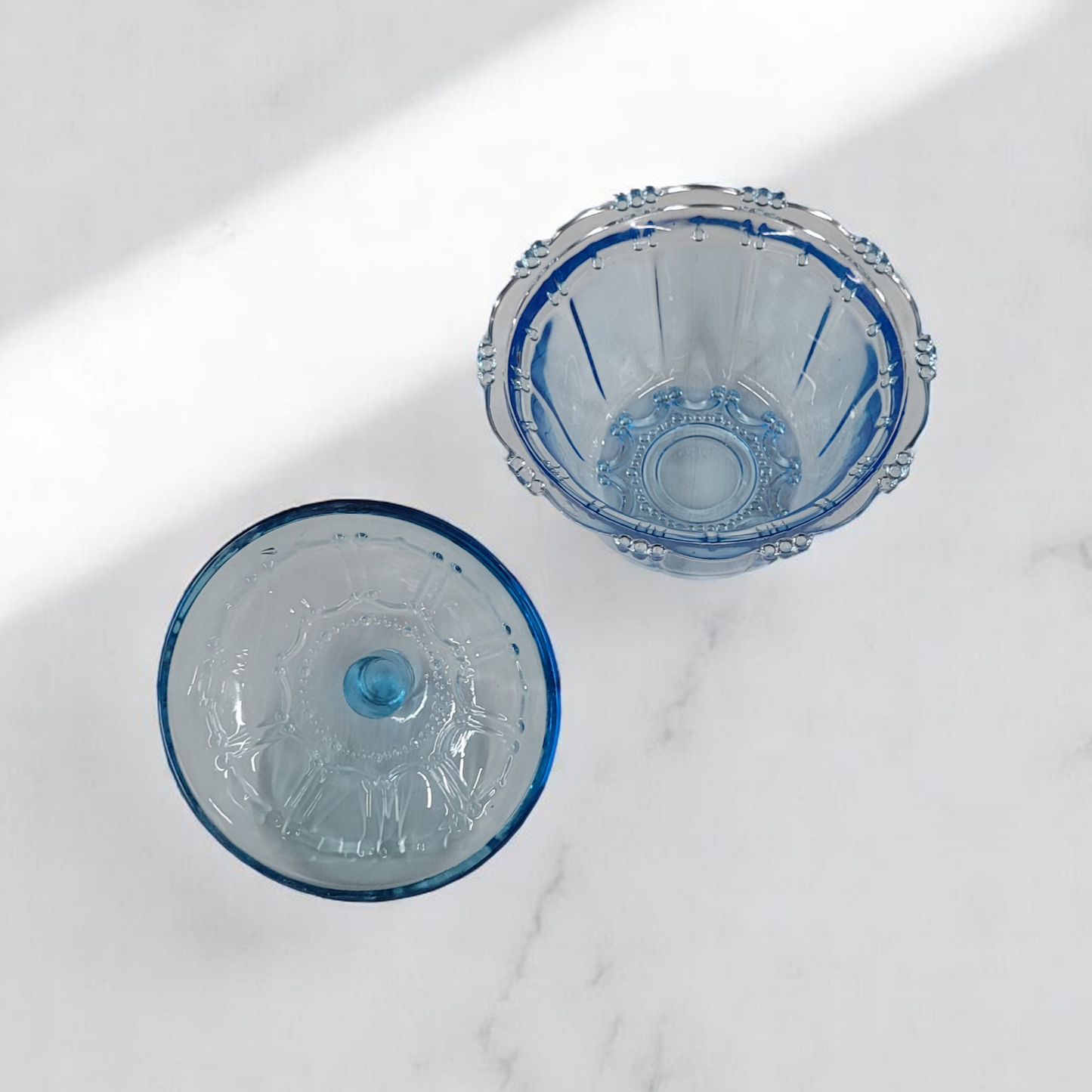 Vintage Blue Glass Small Sugar Bowl With Lid