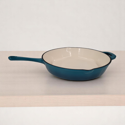 Vintage Blue Tramontina Enameled Cast Iron 12 Inch Fry Pan 