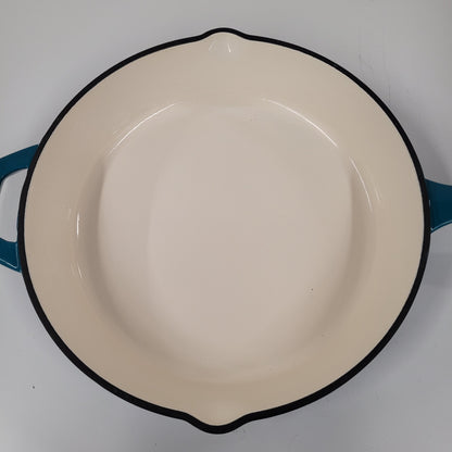 Vintage Blue Tramontina Enameled Cast Iron 12 Inch Fry Pan 
