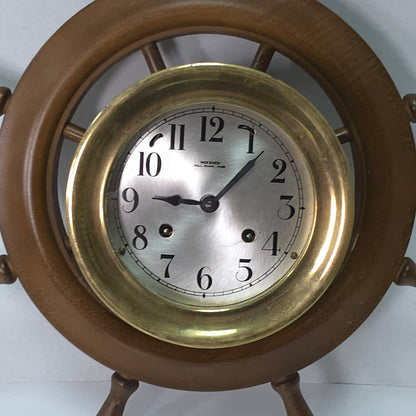 Wuersch Fall River MA Ship’s Bell Clock Solid Brass German Movement 17”