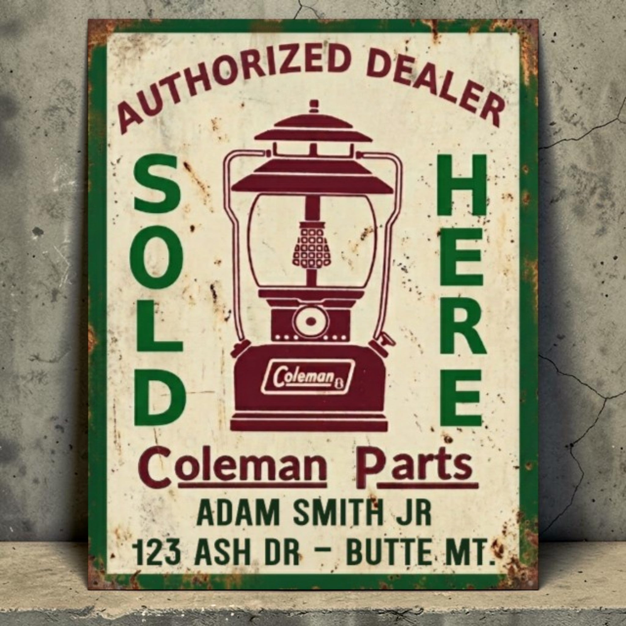 Personalized Coleman Authorized Dealer Sign – Custom Parts Sold