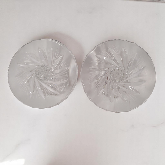 Set Of 2 Hand-Cut Crystal Glass Candle Holders Pinwheel Pattern