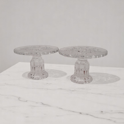 Set Of 2 Hand-Cut Crystal Glass Candle Holders Pinwheel Pattern