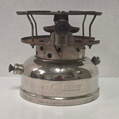 1962 Canadian Coleman Model 500 camp stove with Kit 1 stencil remnants and nickel finish.
