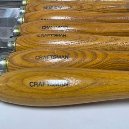 Complete set of eight vintage Craftsman wood lathe turning chisels with hardwood handles.