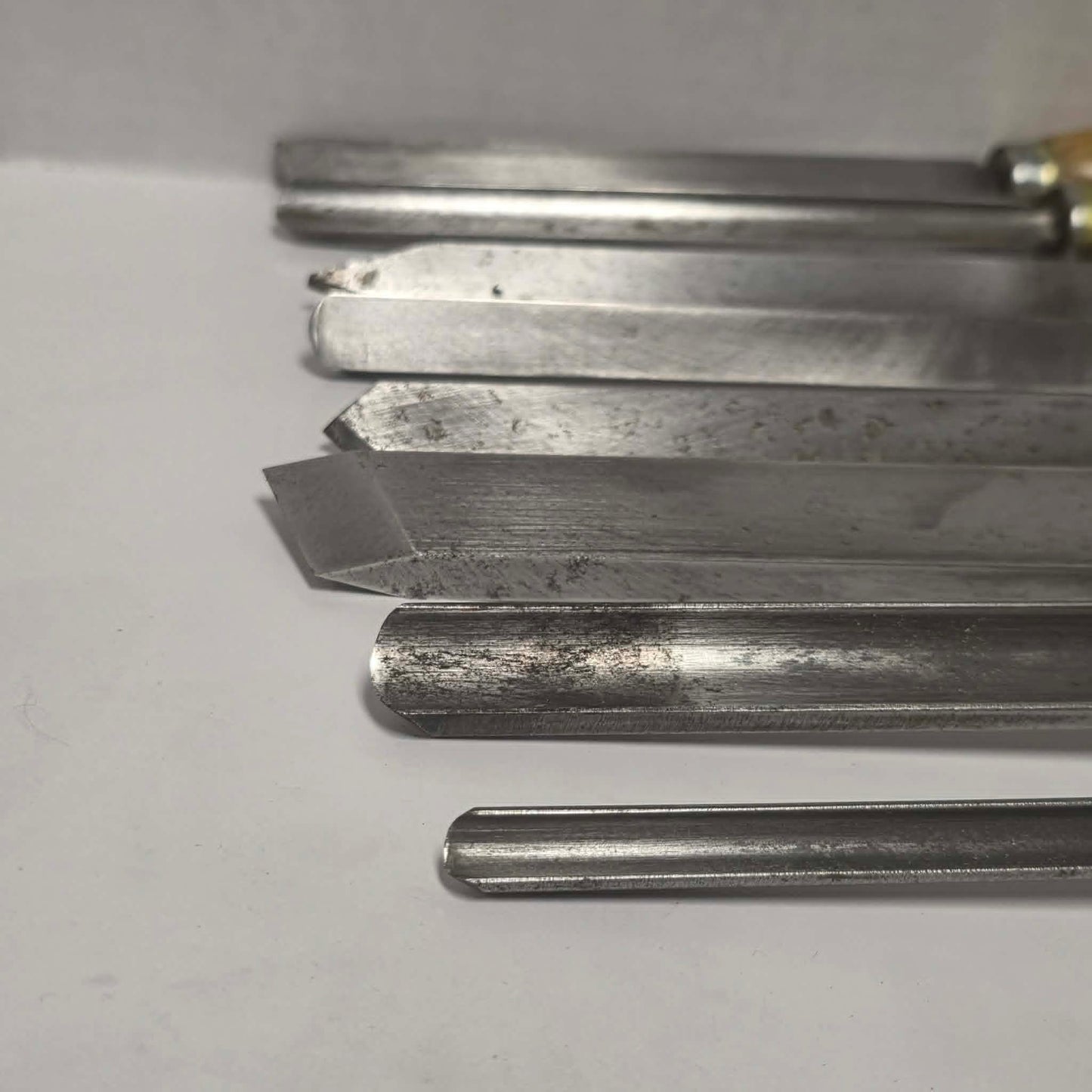 Complete set of eight vintage Craftsman wood lathe turning chisels with hardwood handles.
