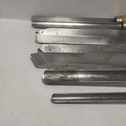 Complete set of eight vintage Craftsman wood lathe turning chisels with hardwood handles.