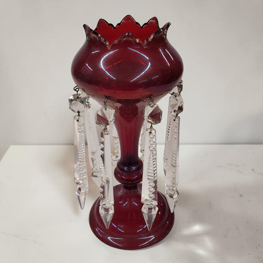 Antique Bohemian Ruby Cranberry Glass Mantel Lustre