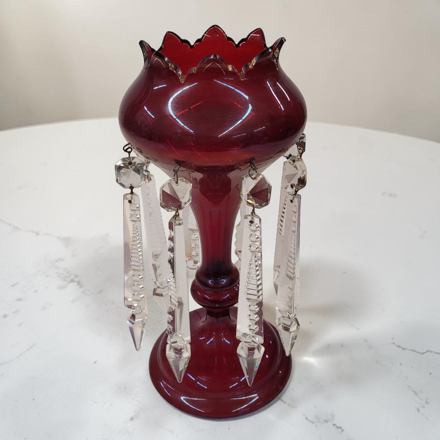Antique Bohemian Ruby Cranberry Glass Mantel Lustre