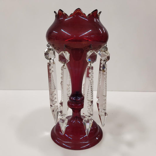 Antique Bohemian Ruby Cranberry Glass Mantel Lustre