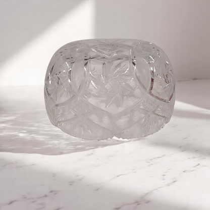 Large 8" Hand-Cut Crystal Glass Fruit Bowl Pinwheel Pattern 