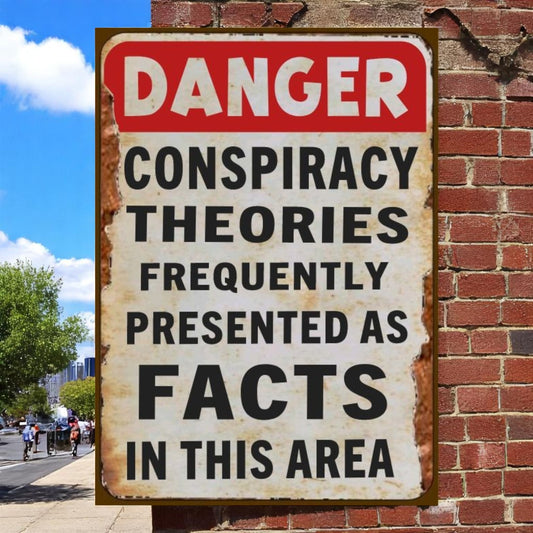 Danger: Conspiracy Theories Presented as Facts Aluminum Sign