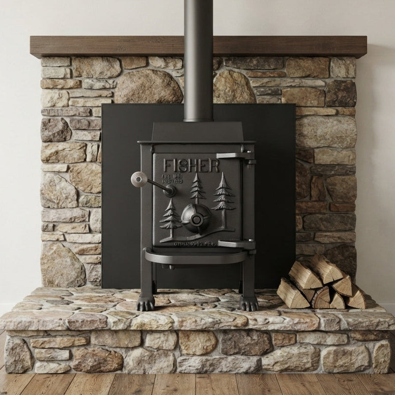 Fisher Baby Bear wood stove compact refurbished off grid heating stove
