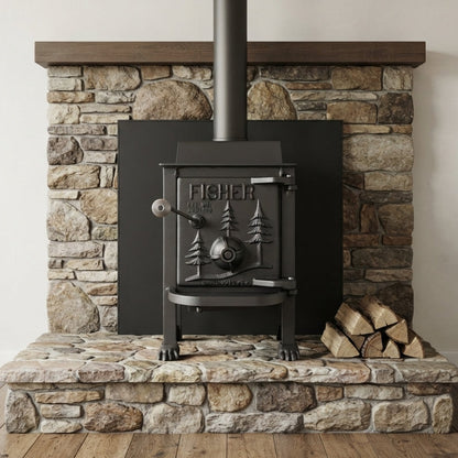 Fisher Baby Bear wood stove compact refurbished off grid heating stove
