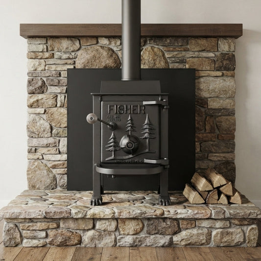 Fisher Baby Bear wood stove compact refurbished off grid heating stove
