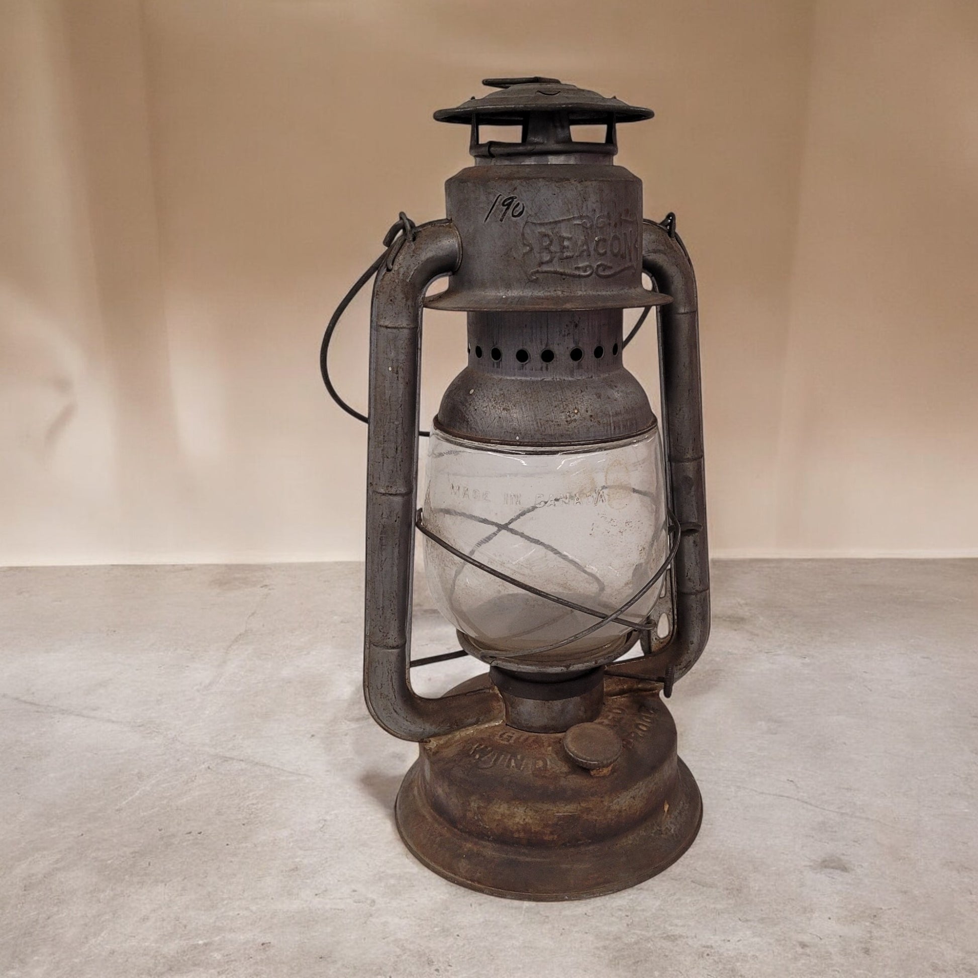 Antique Grey Beacon GSW Wind Proof Barn Lantern Made In Canada With Globe