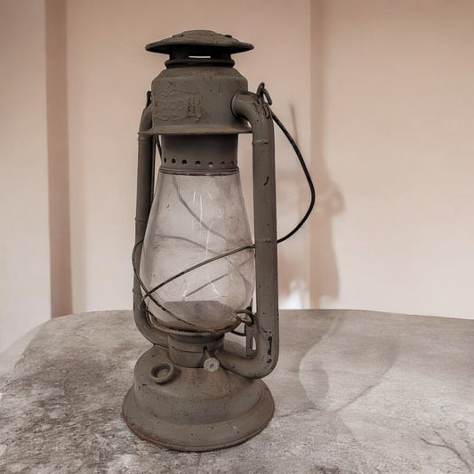 Antique Grey Beacon SMP Wind Proof Barn Lantern Made In Canada With Globe 