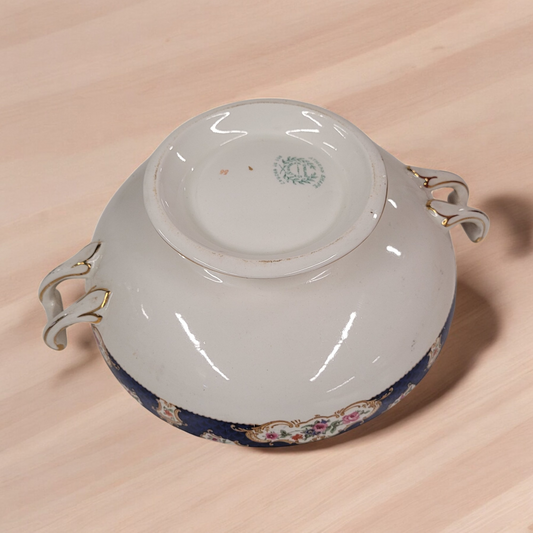 Vintage Grindley And Co. English Gold Trim China 8" Athens Shape Serving Bowl With Handles