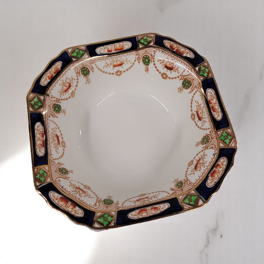 Vintage 1910s Hughes And Son Square Bowl Imperial Derby Pattern