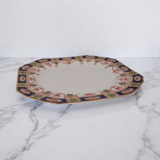 Vintage 1910s Hughes And Son Square Plate Imperial Derby Pattern Made In Longport England