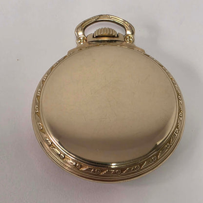Hamilton 992B Railway Special Size 16 pocket watch with triple-sunk porcelain dial and original gold-filled scroll case.