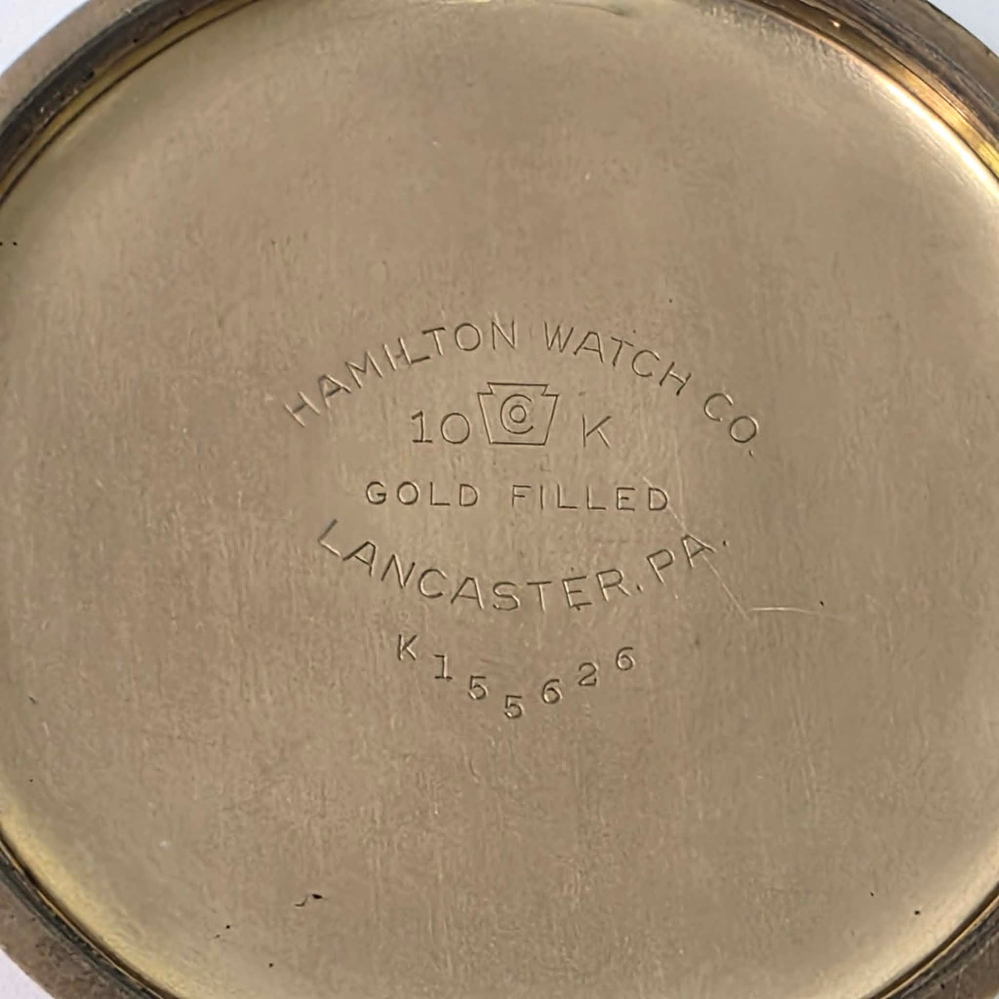Hamilton 992B Railway Special Size 16 pocket watch with triple-sunk porcelain dial and original gold-filled scroll case.