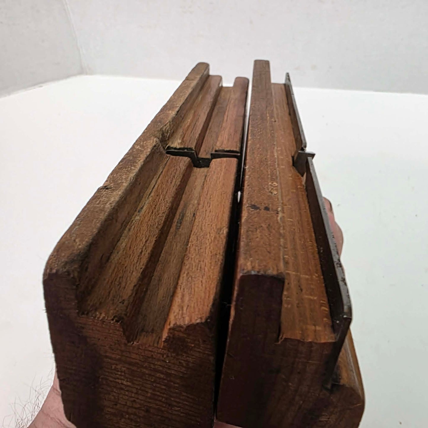 Antique J. Dawson Montreal tongue and groove wooden molding plane match set.
