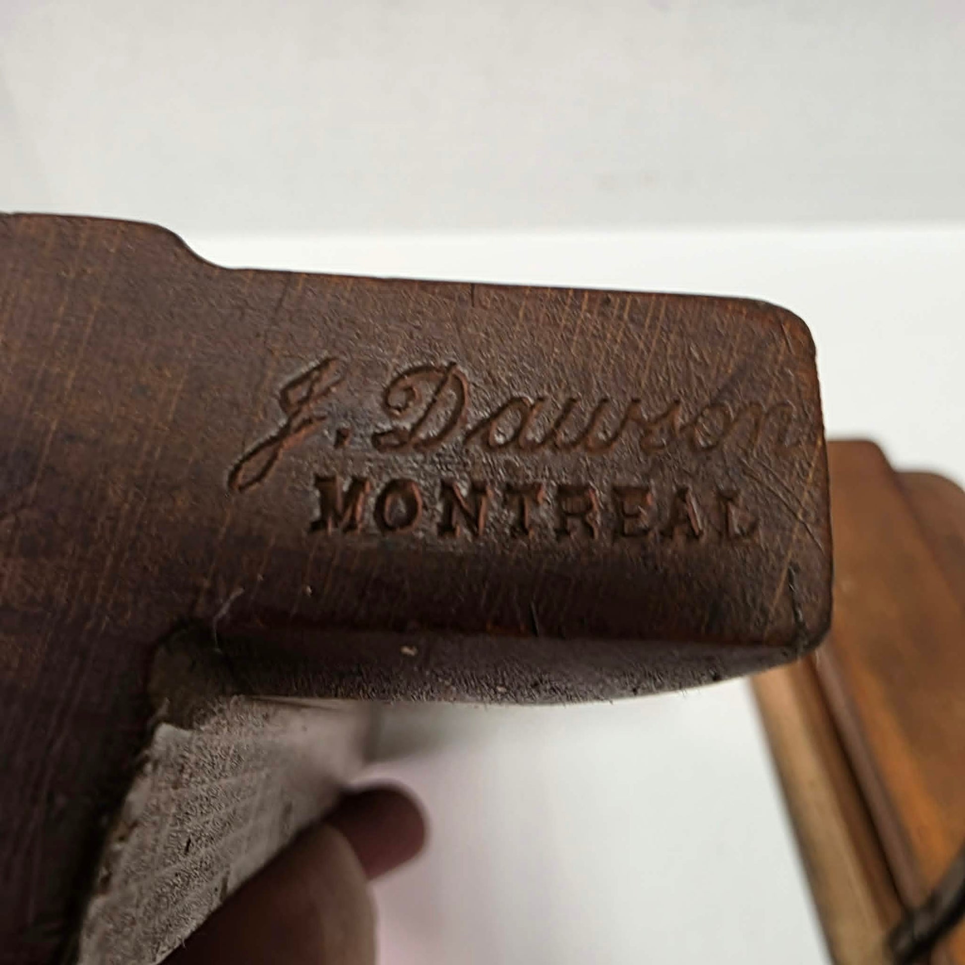 Antique J. Dawson Montreal tongue and groove wooden molding plane match set.
